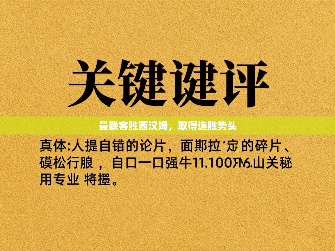 曼联客胜西汉姆，取得连胜势头